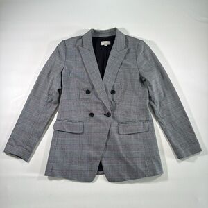 LOFT Gray Plaid Double-Breasted Blazer